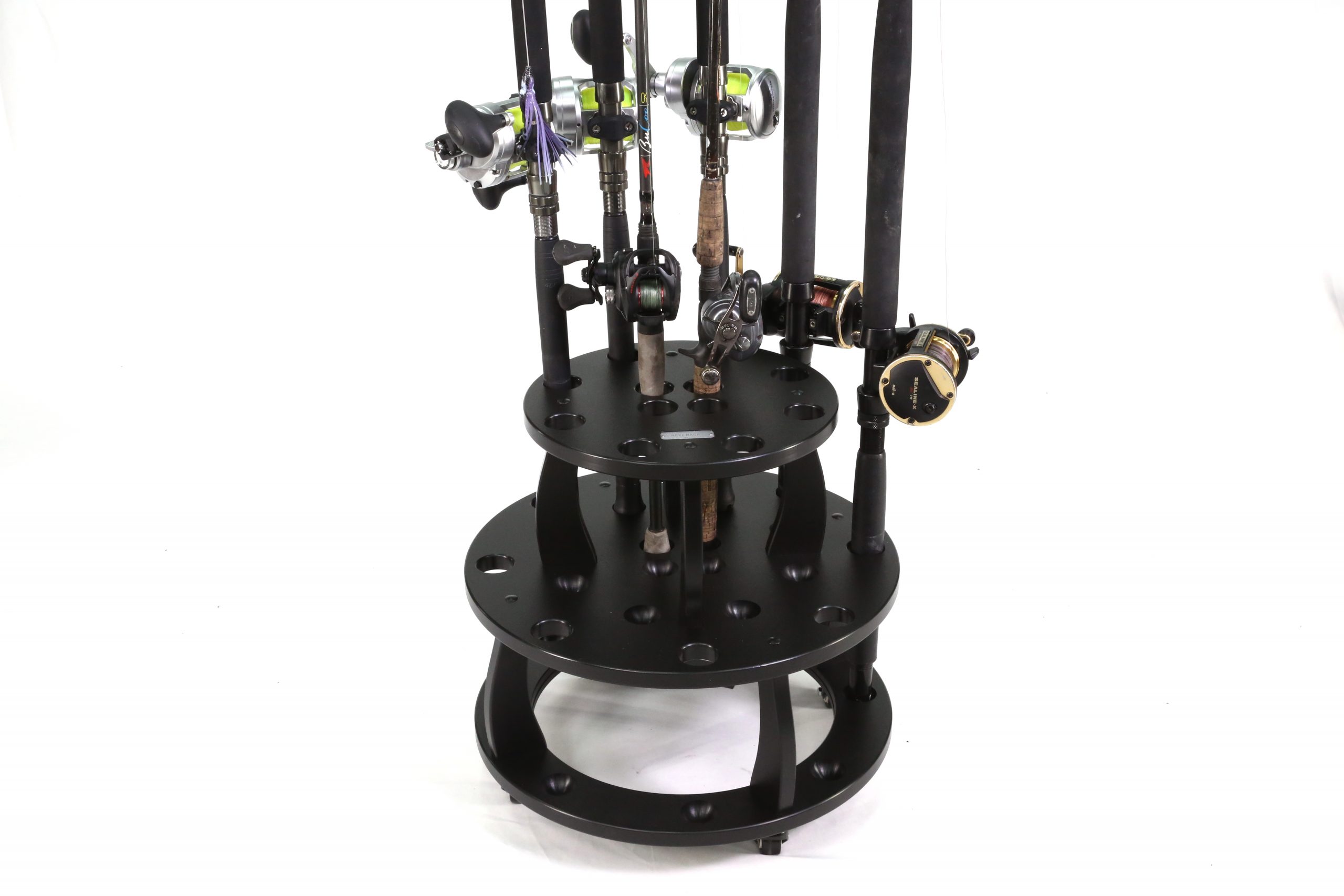 Round Rod Holder - Varied Height Design For 20 Rods & Reels · My
