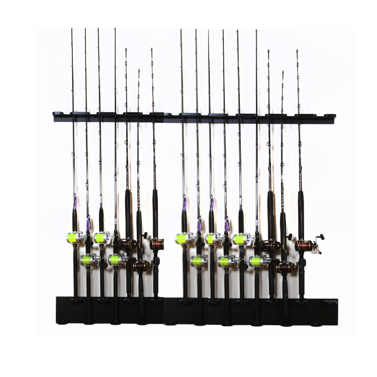 Vertical wall Mount Fishing Rod Organizer For All Size Rods and Reels