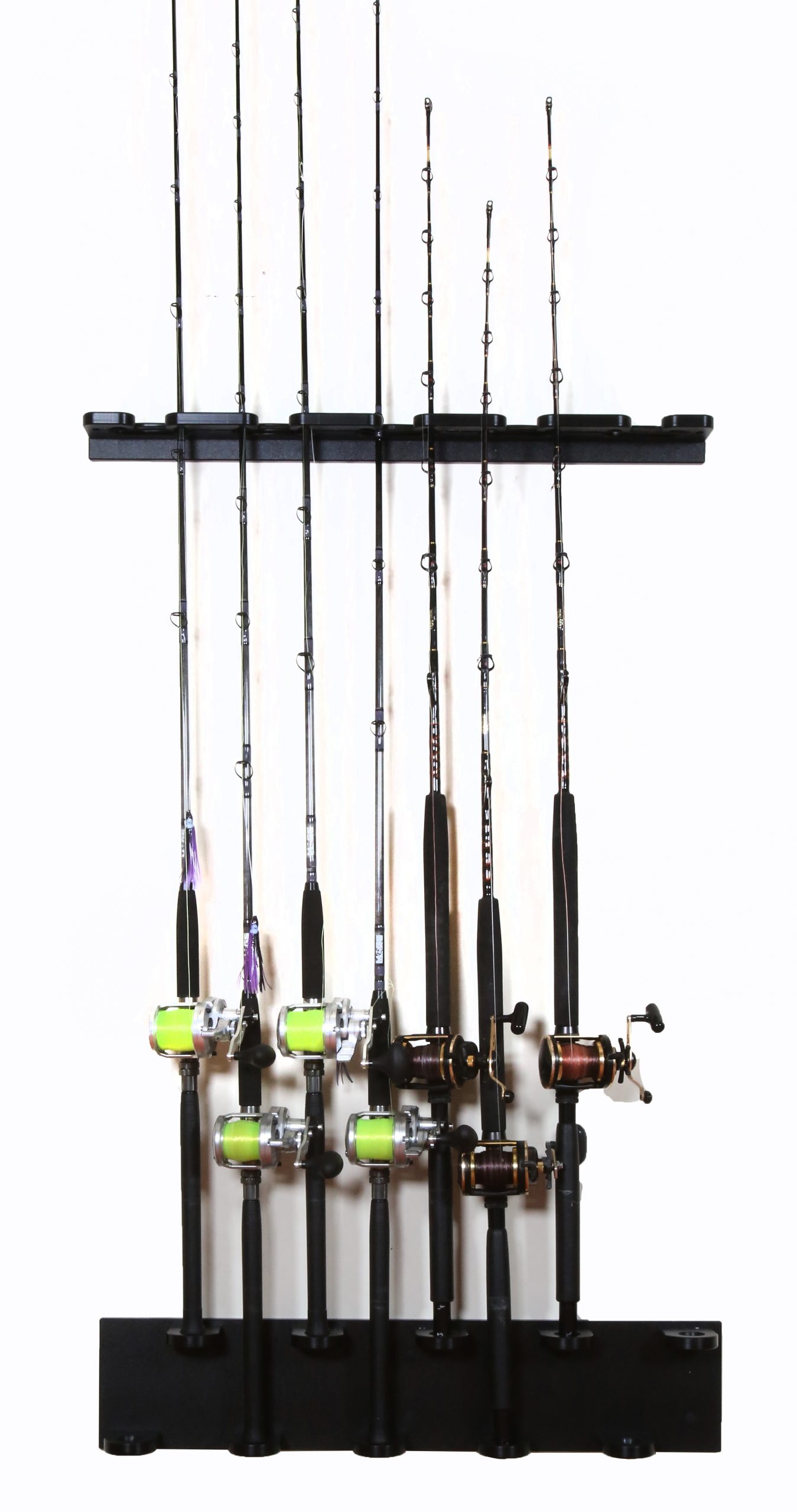 (2 Units) Vertical Wall Mount For 10 Rods & Reels With Varied Heights For  Maximum Space