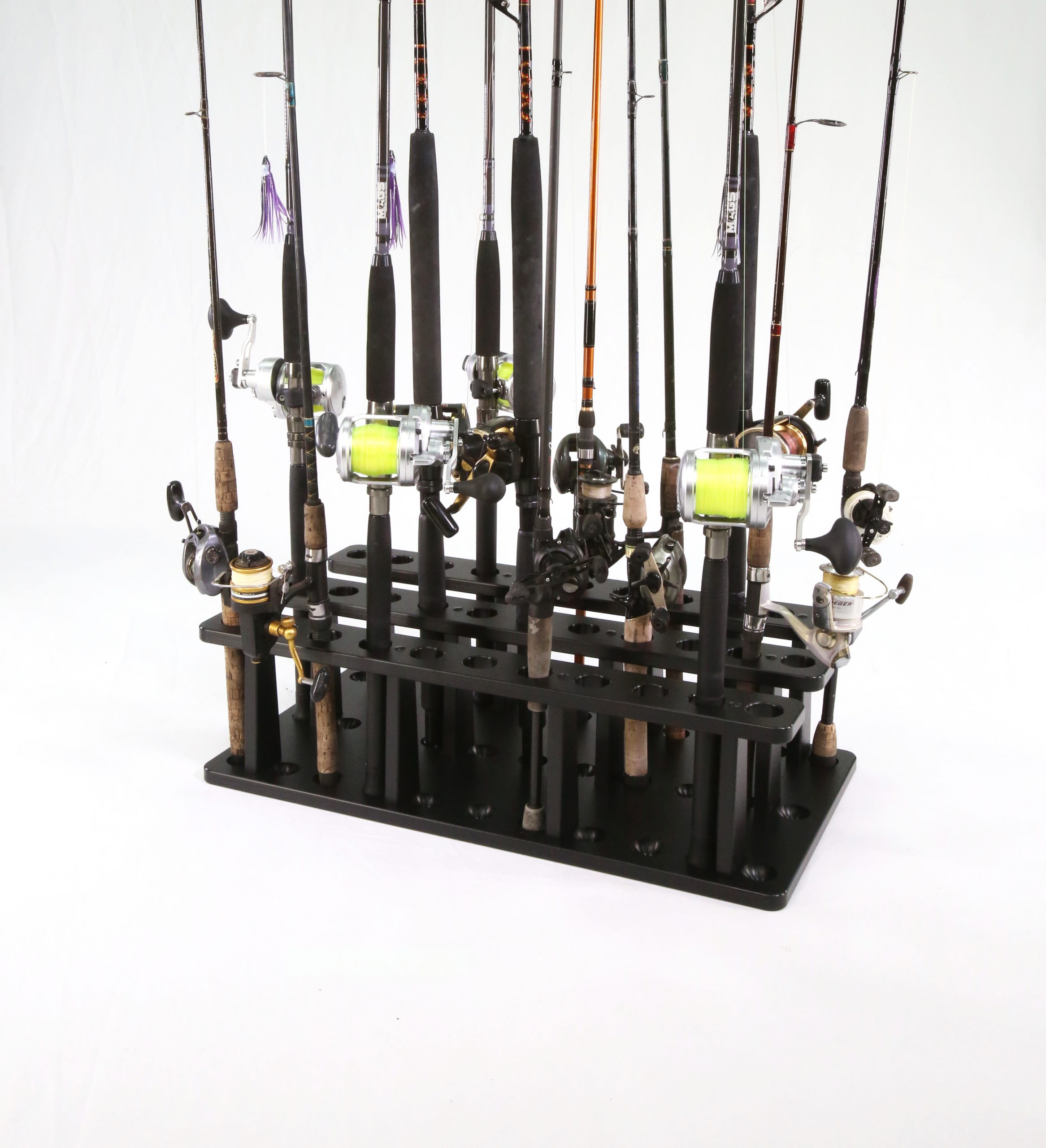 Fishing Rod Rack for 33 Conventional and Spinner Rods and Reels