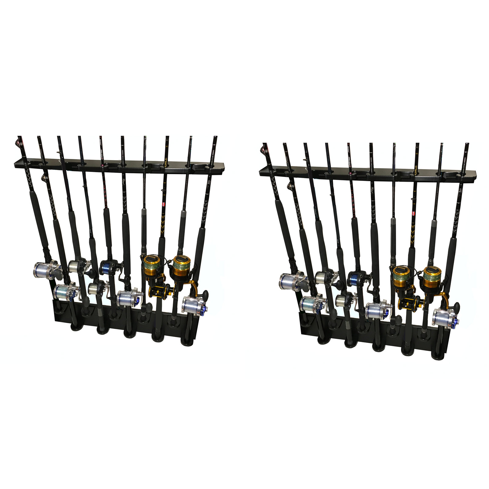 Vertical Wall Mount For 10 Rods & Reels With Varied Heights For Maximum  Space